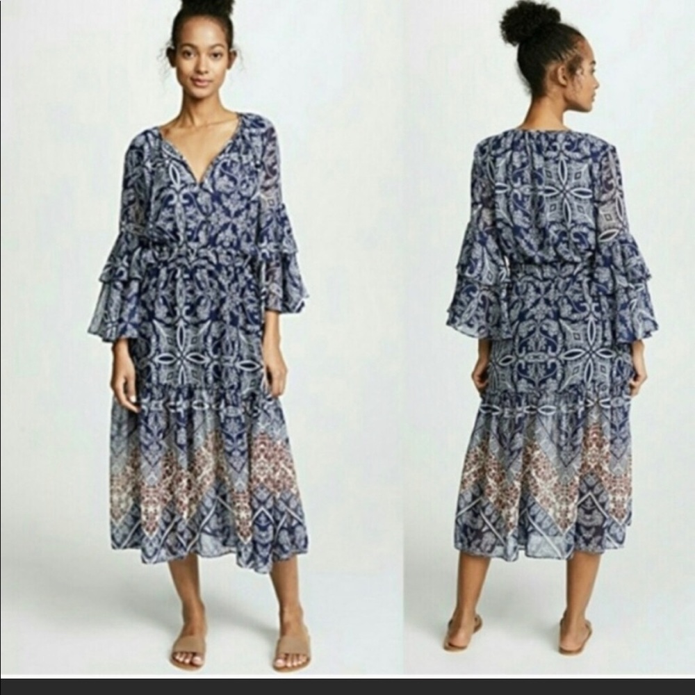 NEW $370 Misa "Coco" Bell Sleeve Floral Midi Dress